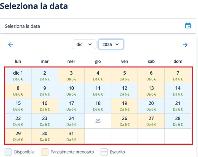 「ギルランディーナの塔」予約サイトの画像（カレンダー）